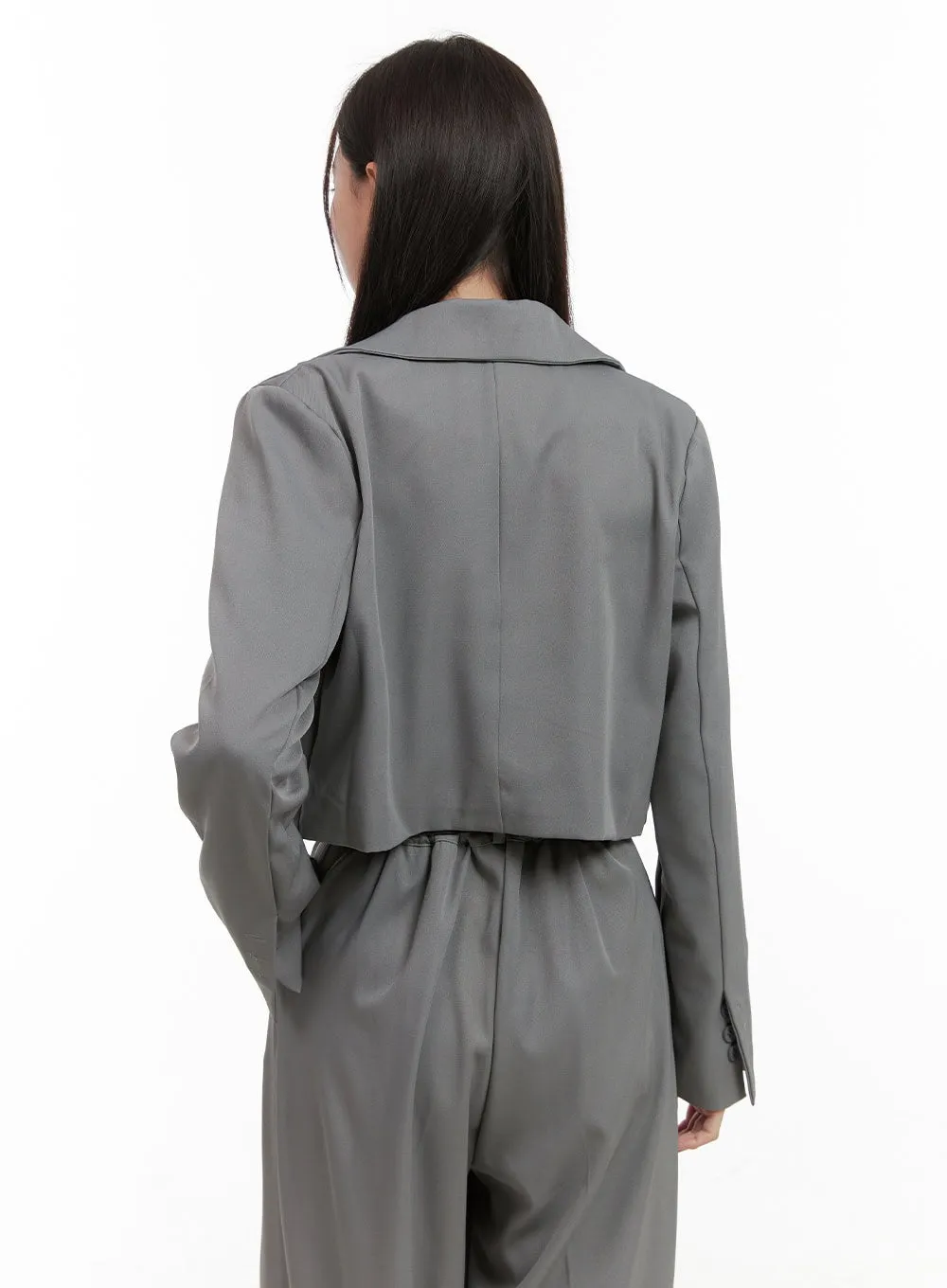 Tailored Pintuck Buttoned Pants and Crop Jacket Set OG416