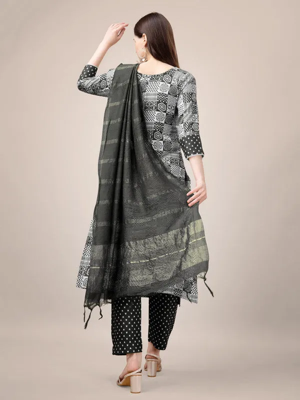 Womens Embroidered & Printed Black Rayon Kurta Pant Set