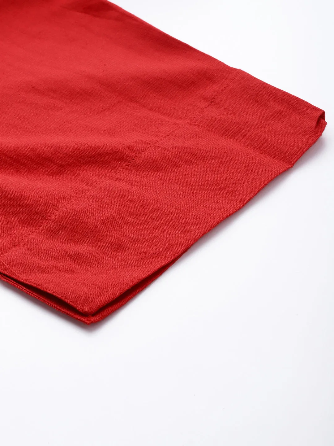 Women'S Red Lahariya Kurta With Cotton Flex Pant Set
